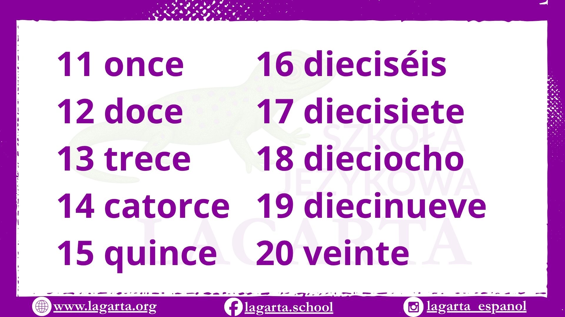 Liczby od 11 do 20 po hiszpańsku